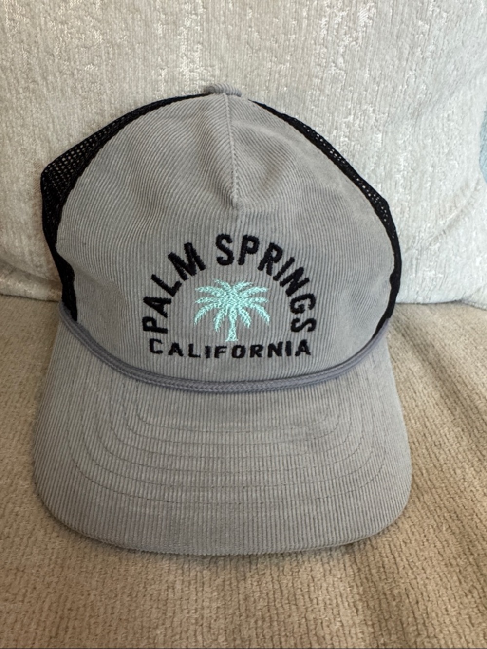 Palm Springs California Embroidered Trucker Hat - Light Gray & Black
